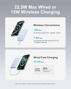 AsperX Magnetic Power Bank, 10,000mAh Wireless Portable Power Bank, 22.5W USB-C Power Delivery Portable Charger Compatible for iPhone 16/15/14/13/12 Series, Blue
