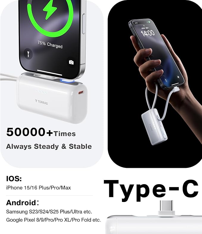 TORRAS Save 20% to Buy Both Together Gray Minimag Power Bank 10000mAh & White Mini Portable Charger 5000mAh