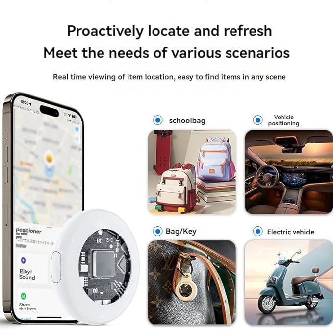 Mini GPS Tracker for Vehicles, Smart Tag Tracking Device, Key Finder Locator with Sound, Car Tracker No Subscription Work with Find My(iOS Only) for Kids, Dogs, Key, Luggage (White)