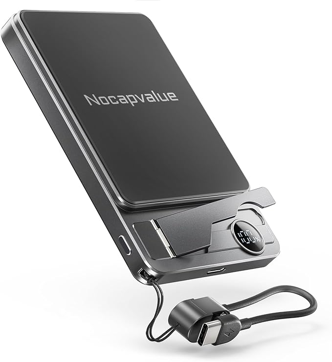 Qi2 Magnetic Portable Charger 10000mAh, 15W Wireless & 22.5W USB-C Fast Charger with Stand & LED Display, for iPhone 17/16/15/14,Grey
