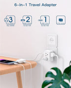 2 Pack Italy Travel Plug Adapter, Type L Italy Power Adapter with 3 American Outlets 3 USB Ports(1USB C), 6 in 1 Travel Outlet Adaptor, 3 Prong Grounded Plug for USA to Italy Chile Uruguay Italian
