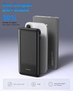 2-Pack Portable Charger, 10000mAh 22.5W Slim USB C Power Bank Fast Charging with 2 Outputs & 2 Inputs, Digital Display Battery Pack Compatible with iPhone Samsung iPad Tablets, Black & Black