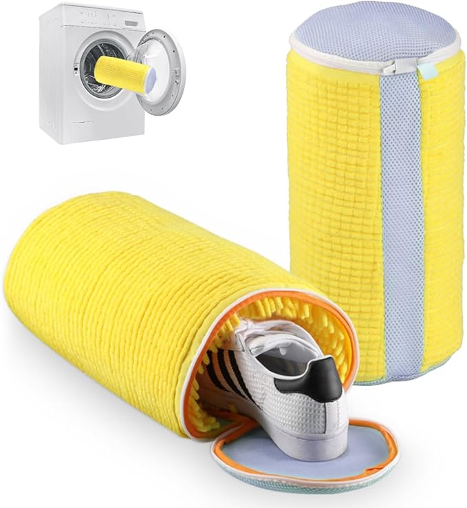 Teletrogy Shoe Washing Machine Bag 2PCS, Reusable Durable Zipper Laundry Bag Shoe Washing Bag for Washer and Dryer, Sneaker Tennis Cleaning Bags, Yellow