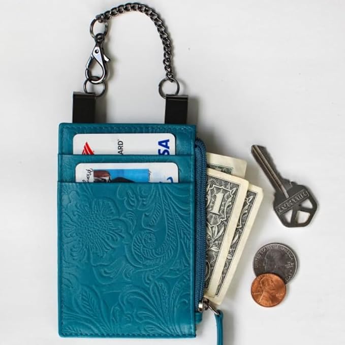 Sidekick RFID Blocking Boot Wallet with Security Chain & Zipper Lock – Genuine Leather Wallets for Men, Travel Wallets Women, Minimalist Leather Card Holder