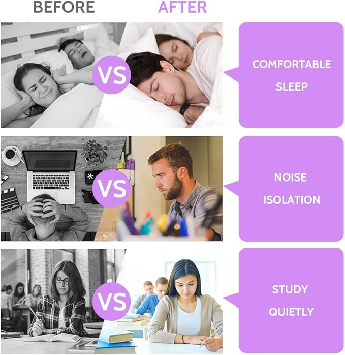 LYSIAN Ultra Soft Foam Ear Plugs Sleeping-Noise Cancelling Earplugs 38dB SNR - Sleep Ear Plugs Noise Reduction for Snoring, Mowing, Shooting Sound Block,Double Color Purple/White