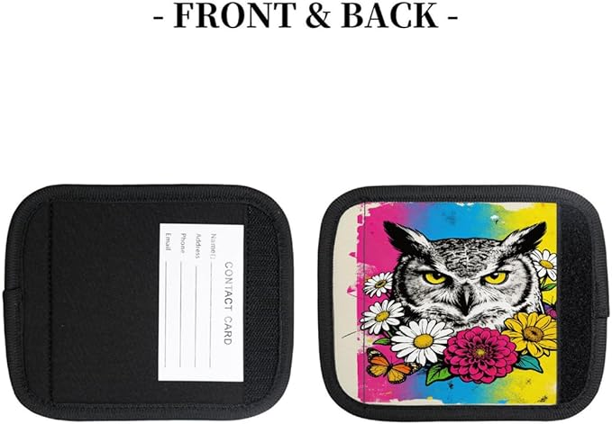 2 Pack Luggage Handle Wrap with Travel Tags - Non-Slip Protective Cover Soft Handle Grips Covers for Suitcase(Graffiti Owl Flowers)