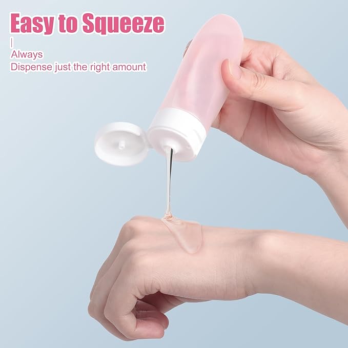 Travel Bottles Set for Toiletries 13Pcs Travel Size Silicone Containers with Labels 60ml Leak Proof Travel Containers for Toiletries Refillable Squeezable Shampoo Conditioner Bottles (Pink)