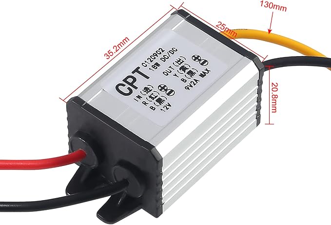 2pcs 12V to 9V Buck Converter DC 8-35V to 9V 2A 18W Voltage Regulator Power Supply Module, 9V 12V 24V Waterproof Car Volt Step Down Buck Converter