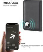 Stouchi AirTag Passport Holder, Slim Passport Holder Family with Airtag Slot, RFID Passport Wallet Cover for Men, PU Leather Passport Case, Anti-Lost Travel Accessories, Black