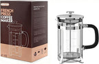 QUQIYSO French Press Coffee Maker 304 Stainless Steel French Press with 4 Filter, Heat Resistant Durable, Easy to Clean, Borosilicate Glass Coffee Press, 100% BPA Free Glass Teapot, 21 ounce, Silver