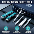 RBX Nail Clipper Set for Men, 7 Pcs Deluxe Grooming Kit for Men - Includes Toe & Finger Nail Clippers, Nail File, Slanted Tweezer, Manicure Scissors, Comes in Silicone Travel Case
