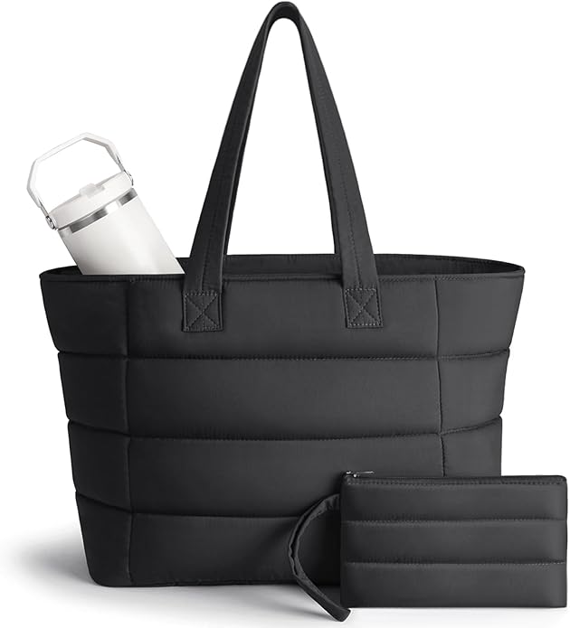 Puffer Tote Bag with Pouch,Women's Lightweight Quilted Shoulder Bag,15.6"/17.3" Laptop Travel Weekender for Work & Nurses