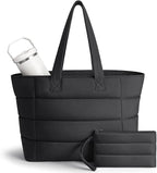 Puffer Tote Bag with Pouch,Women's Lightweight Quilted Shoulder Bag,15.6"/17.3" Laptop Travel Weekender for Work & Nurses