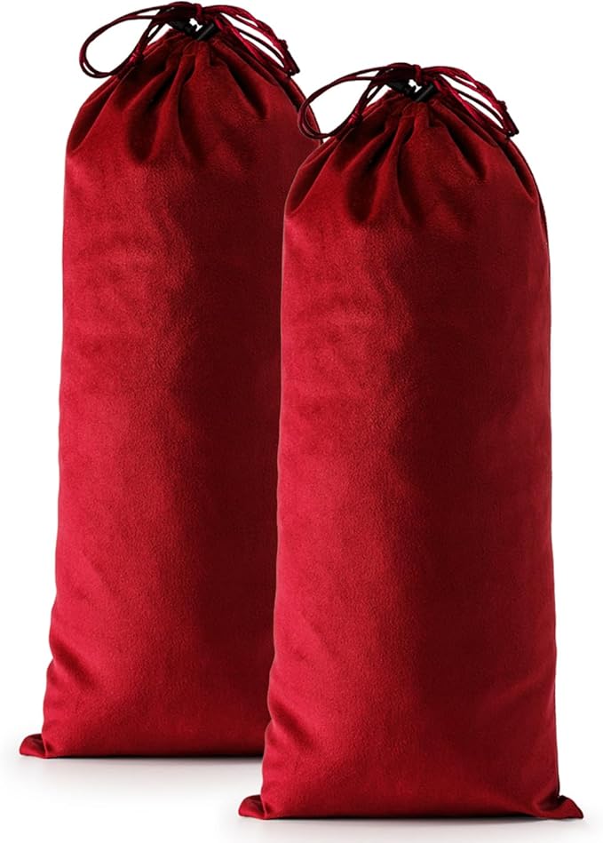 2 Pcs Single Shoe Bags for Travel, 17.3"x8.6" Washable Travel Shoe Bags for Packing in Suitcase, Velvet Dust Bag with Drawstring, Shoe Pouch for Women and Men, Travel and Home Storage (Rio Red)