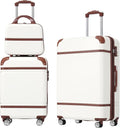 Luggage Sets, 2 Piece Carry on Luggage Set with Travel Bag, 2 Piece Expandable Spinner Hardshell Suitcase with TSA Lock, Back to School Suitcase, Women Men (White, 20/24 inch+Cosmetic Case)
