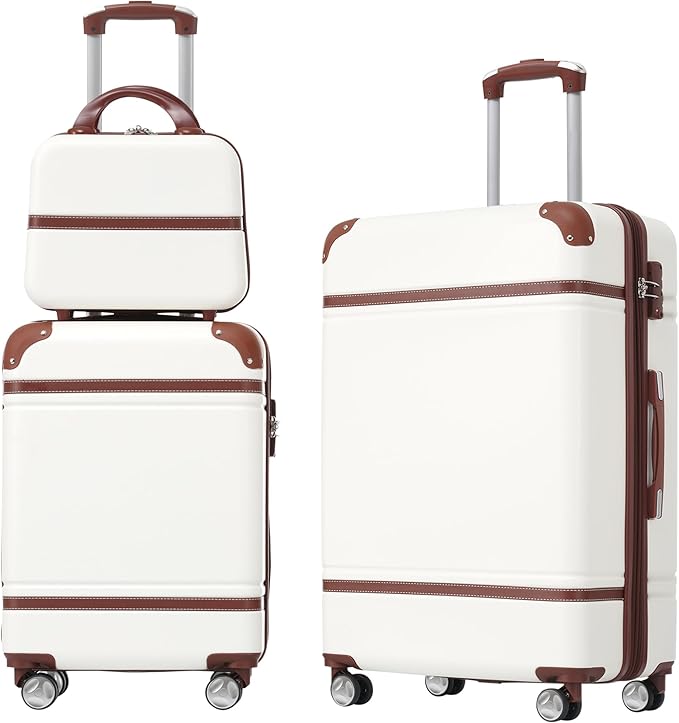 Luggage Sets, 2 Piece Carry on Luggage Set with Travel Bag, 2 Piece Expandable Spinner Hardshell Suitcase with TSA Lock, Back to School Suitcase, Women Men (White, 20/24 inch+Cosmetic Case)