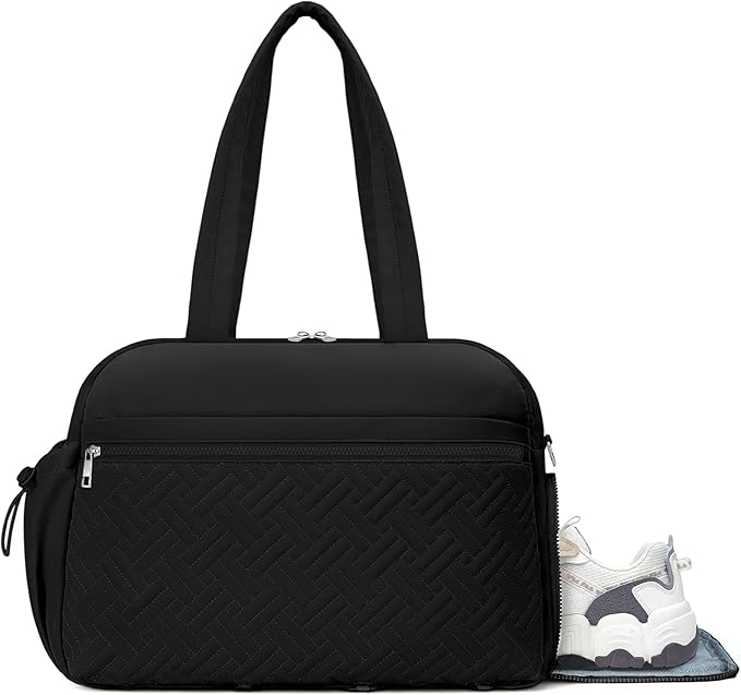 SYTRAH Gym Bag for Women, Lightweight Workout Duffle Bag with Shoe & Wet Separation for Gym, Yoga, Travel & Overnight, Stylish Sports Bag with Adjustable Shoulder Strap Black