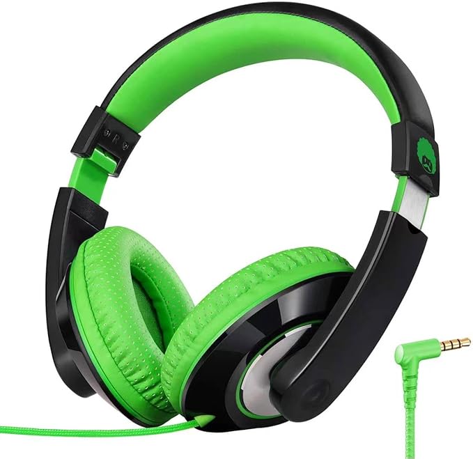 rockpapa Comfort Kids Headphones for School, Lightweight Foldable Portable Childs Boys Girls Teens Headphones Wired 3.5mm with 4.9ft Cord for Travel Airplane Tablet Phone Pad Laptop Black/Green