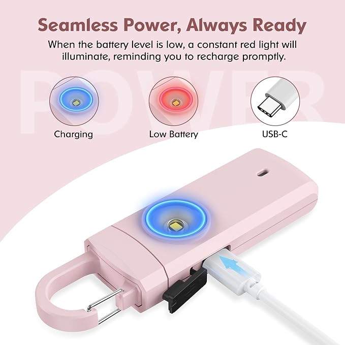 Rechargeable Personal Alarm for Women - Birthday Gifts for Women, Daughter, College Student, Teen Girl, Elders, Kids, Siren Alarm, USB Charging, Dark Pink