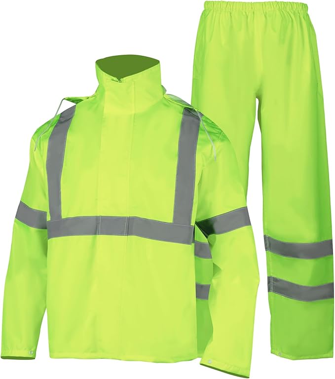 FONIRRA Hi Vis Safety Rainsuit for Men Waterproof Yellow Reflective Class 3 Rain Jacket Gear Pants(L/XL)