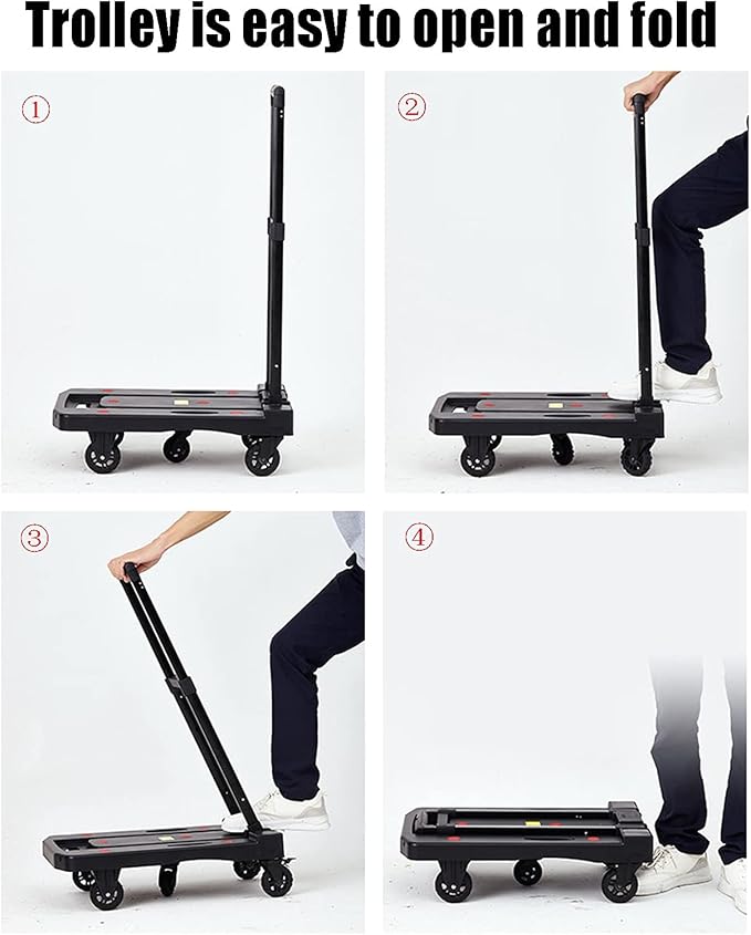 Sack Truck, Portable Folding Sack Truck, 5 Wheeled 360° Rotating Cart Heavy Duty Pushing/Pull Cart with 125kg Load Capacity, Car Luggage, Travel Platform Trolley