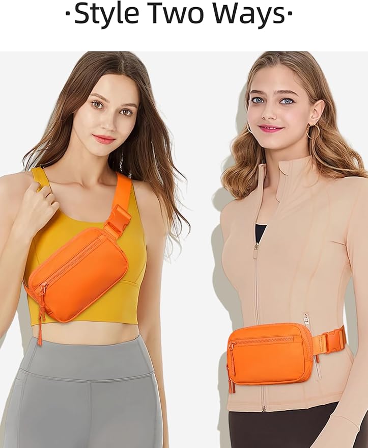 WESTBRONCO Fanny Packs for Women Men, Belt Bag with 4 Zipper Pockets, Fashion Waist Packs, Lightweight Crossbody Bags with Adjustable Strap for Workout/Running/Hiking (Orange)