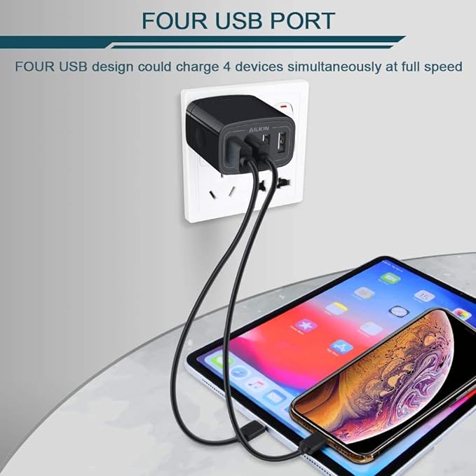 USB Wall Charger, 2-Pack AILKIN 4.8A 4-Port USB Plug Cube Brick Charging Box Wall Charger Plug, Charging Block for iPhone 17 16 15 14 13 Pro Max 12 11Pro Max/XR Plus, Samsung Galaxy S23 S22 S21