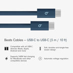 Beats 240W USB-C to USB-C Braided Cable, Fast Charging, Durable/Tangle Free, Compatible with Apple and Android Devices (3 m/10 ft) – Nitro Navy
