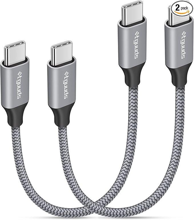 etguuds Short USB C to USB C Cable 0.5ft, 2-Pack 60W USBC to USBC Cord, Type C to C Charger Cable Fast Charging for iPhone 17 16 15 Pro Max Plus Air, Samsung Galaxy S25 S24 S23, for MacBook, Pixel