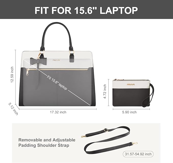 MOSISO Laptop Tote Bag for Women, 15.6 inch Waterproof PU Leather Work Bag with Clutch Purse & Bowknot, Large Capacity Handbag Shoulder Computer Bags Work Briefcase for Business Teacher Office, Gray