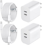 USB C Charger Block for Phone 17 16 15 Pro Max,20W Type C Charger with 12FT Long USB C to C Fast Charging Cord Cable Compatible for 17 16 15 Pro Max/17 16 15 Pro/15 Plus/15/Android Phone