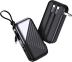 Portable Charger with Wall Plug 10000mAh Power Bank for iPhone 27W Portable Charger with Built in Cable Portable Phone Charger for iPhone 17/16/15, Samsung Android, Black