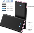 Portable Charger Power Bank 25,800mAh,5V/3A USB C in&Out Fast Phone Charging with Intelligent Smart IC,3 USB Port External Cell Phone Battery Pack Compatible with iPhone 17 16 15,Samsung,Android-Pink