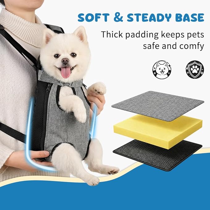 Dog Backpack Carrier, Front Pocket for Essentials, Legs Out Carrying Sling Travel Bag for Small Medium Dogs 2.5-4 Lbs, Soft Wearable Puppy Chest Carry Backpacks for Walking/Hiking/Camping/Traveling