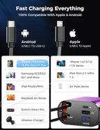 SUPERONE 【Upgraded】 Retractable Car Charger 4 in 1, Fast Car Phone Charger with Cord 2.6ft, USB C and Apple Car Charger Adapter, Compatible with iPhone 17/16/15/15 Pro Max/14/13/12/11, Galaxy, Pixel