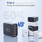 3 Pack 65W Apple USB C Charger Fast Charging,6-Port PD Power Adapter+ QC Wall Plug Multiport USB C Brick,Type C Box Brick Quick Charge for iPhone 17 17Air 16 15 14 13 12 11 Pro Max,iPad,AirPods,Black