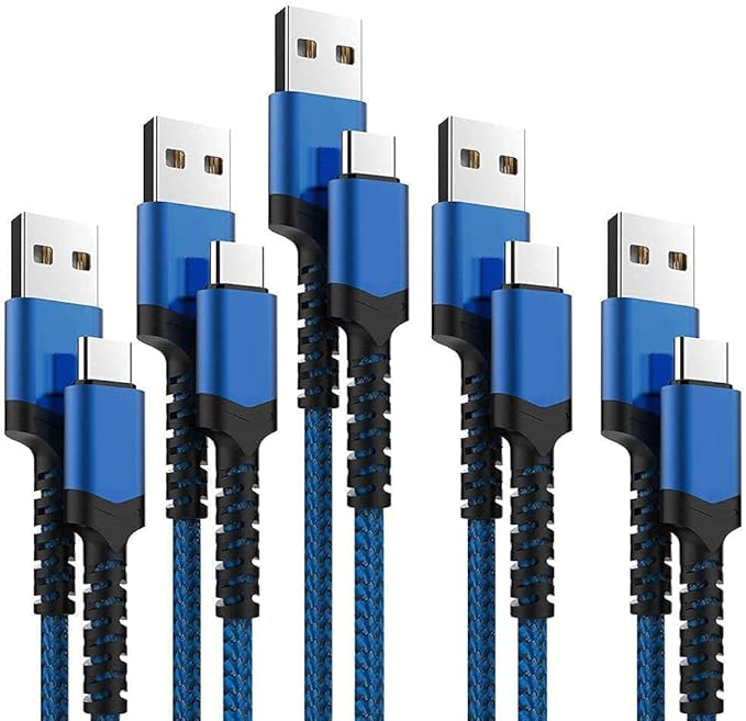 USB Type C Cable 5Pack (3/3/6/6/10FT) Nylon Braided USB C Cable Fast Charger Charging Cord Compatible Samsung Galaxy S9 S8 Note 9 Note 8 Plus,LG V30 G6 G5 V20,Google Pixel, Moto Z2 (Navy&Blue)
