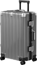 Krute Zipperless Luggage 24 Inch Aluminum Frame Suitcase with Spinner Wheels PC+ABS Hardide Checked Luggage TSA Approved No Zipper Travel Suitcase Gray