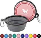 Collapsible Dog Bowls for Travel, 2-Pack Dog Portable Water Bowl for Dogs Cats Pet Foldable Feeding Watering Dish for Traveling Camping with Carabiners, BPA Free (Grey&Pink, Small (Pack of 2))