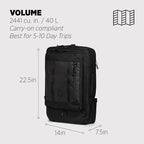 Topo Designs Global Travel Bag – 30L or 40L - Carry-On Compliant Most Airlines, Durable Travel Duffel Bag, Clam Shell Main Pocket, Laptop Sleeve, Backpack, Luggage (40L / Black/Black)