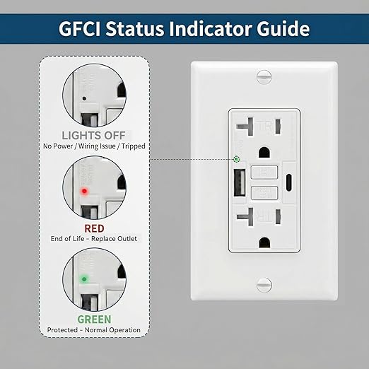 20 Amp GFCI Outlet with USB-A & USB-C Ports, Tamper-Resistant Receptacle, Automatic Self-Test & LED Indicator, in-Wall Installation, Wall Plate Included, ETL Listed, White, 10 Pack
