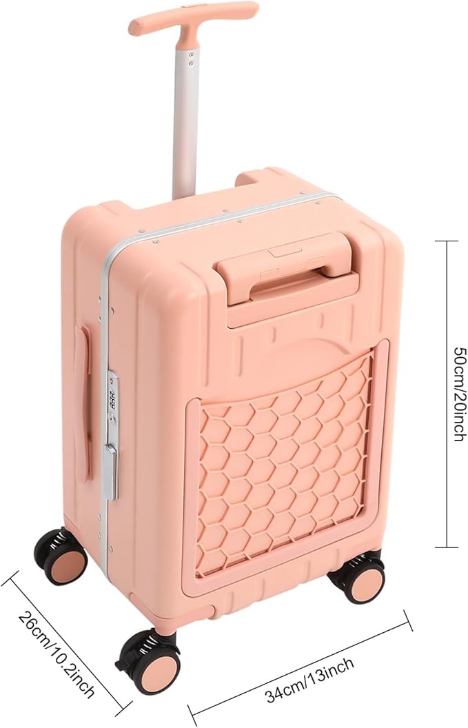 CNCEST 20" Adjustable Double Handle Ride-on Luggage,Travel Carry On Trolley Case with Mesh Pocket for Kids,Children's Ride On Suitcase with Wheels & TSA Lock (StyleB, Pink)