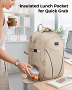 MATEIN HER Laptop Backpack for Women with Lunch Box Compartment, Water Resistant Work Backpack for Office Commute with RFID Pocket, College Computer Meal Prep Bag Fits 17.3'' Notebook, Khaki