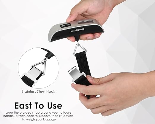 Luggage Weight Scale Portable Digital Suitcase Scale for Travel Handheld Scale with Temperature Sensor, 110 lb/50 kg, Battery Included