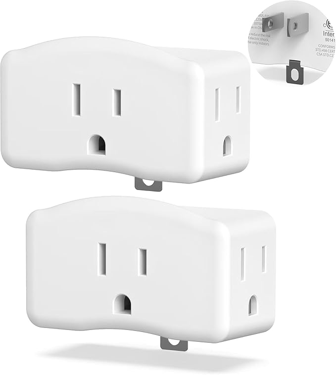ETL Listed 3 Prong to 2 Prong Grounded Adapter, FiiMan 3 Pin to 2 Pin Polarized Plug Extender Power Strip Triple Outlet Converter, 3-Sided Outlets Wall Plug Splitter for Household Appliances,White(2)