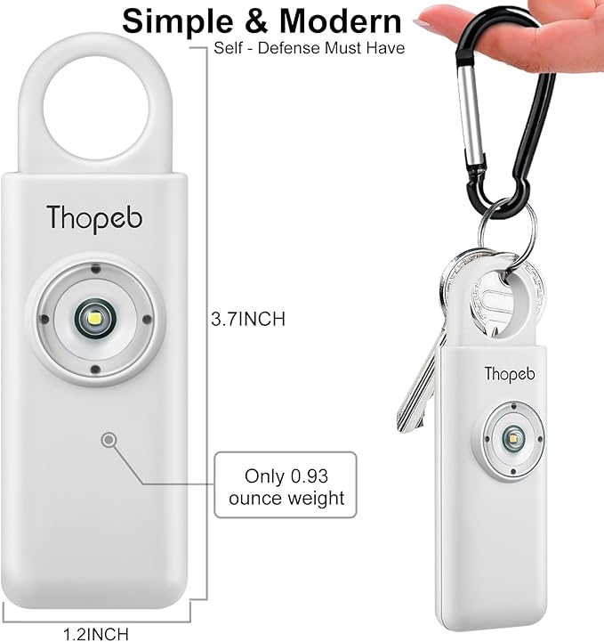 Thopeb–The Original Personal Safety Alarm for Women Self Defense – Elders & Kids Self Defense Keychain Siren – 135dB Loud Siren Bird Sound – Cute Key Chains Protection (White)