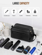 PU Leather Toiletry Bag for Men - Water Resistant Travel Bag for Toiletries, Bathroom Essentials, Accessories - Black