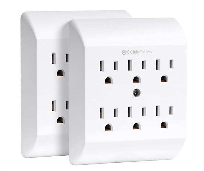[ETL Listed] Cable Matters 2-Pack 6 Outlet Extender Wall Tap, 15A/1875W, Multi Plug Wall Outlet / 6 Way Plug Power Adapter