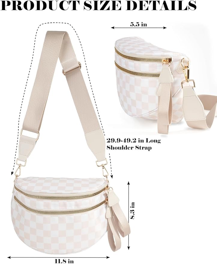 Black and White Checkered Crossbody Bag Bum Bag for Women,Spacious Checkered Purse Fanny Packs Belt Bag