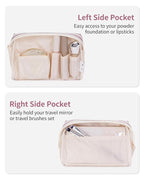 Narwey Small Striped Makeup Bag for Purse Mini Cosmetic Bag Travel Makeup Pouch Zipper Pouch Cute Make up Bags with Compartments for Women Girls (Dusty Rose Stripe, Small)
